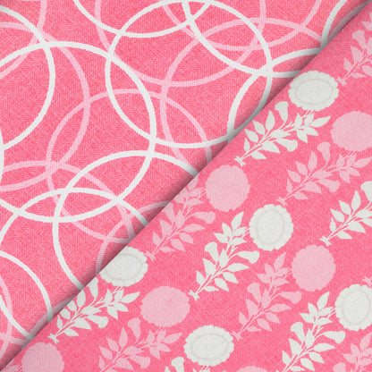 Hot Pink And White Geometric Pattern Digital Print Premium Lush Satin Fabric