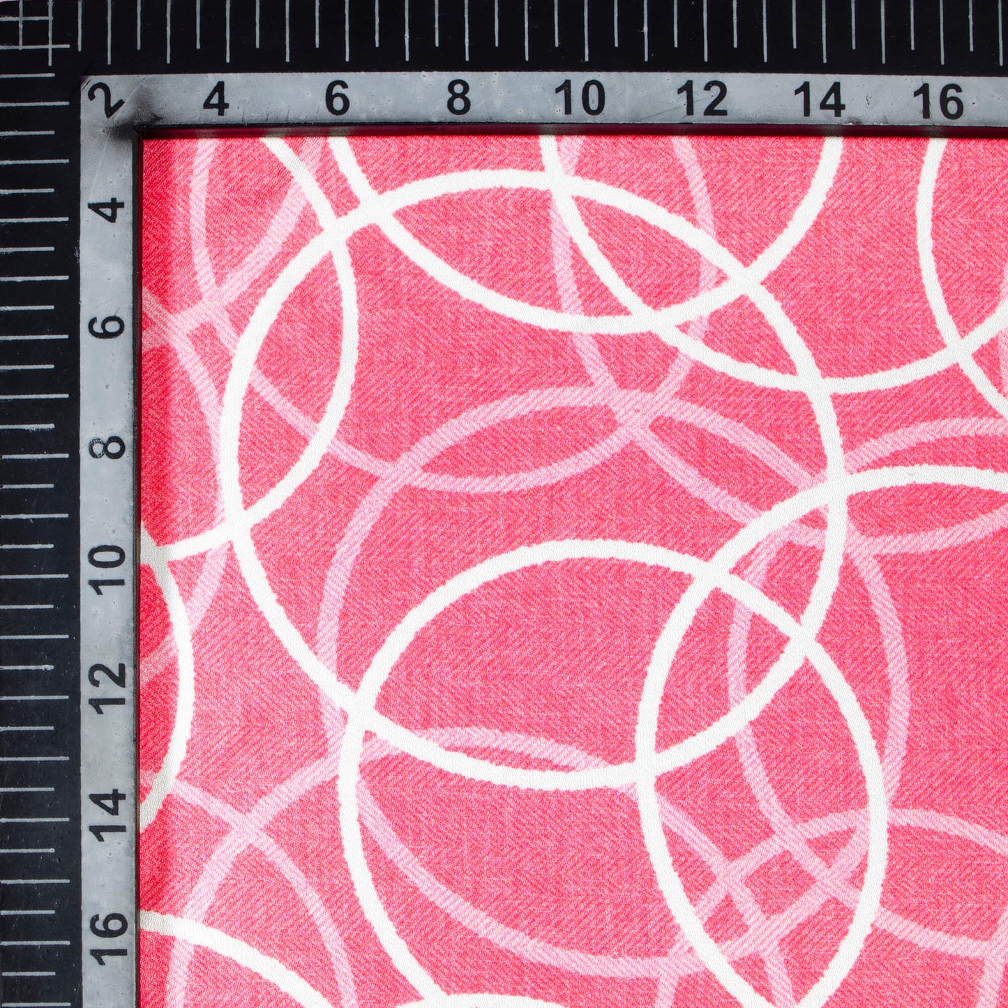 Hot Pink And White Geometric Pattern Digital Print Premium Lush Satin Fabric