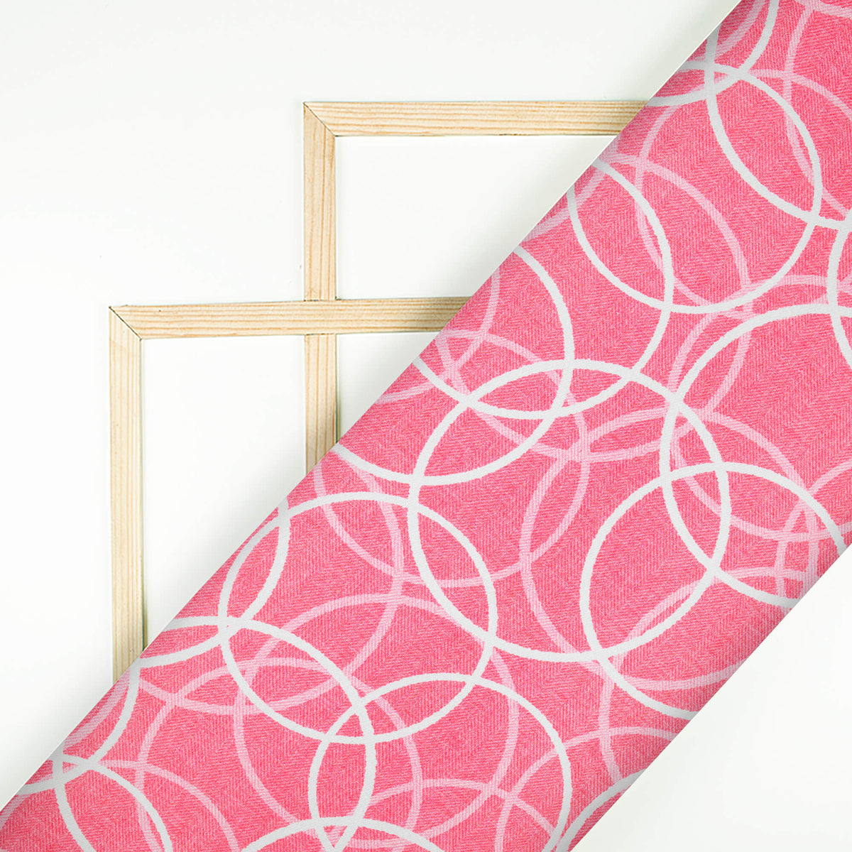 Hot Pink And White Geometric Pattern Digital Print Premium Lush Satin Fabric