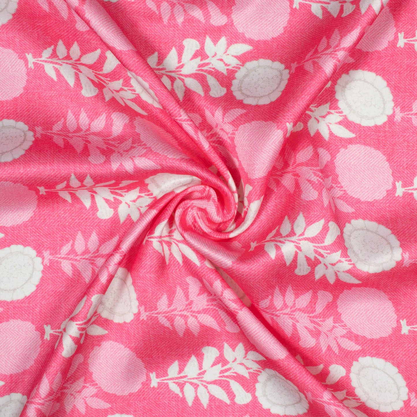 Hot Pink And White Floral Pattern Digital Print Premium Lush Satin Fabric