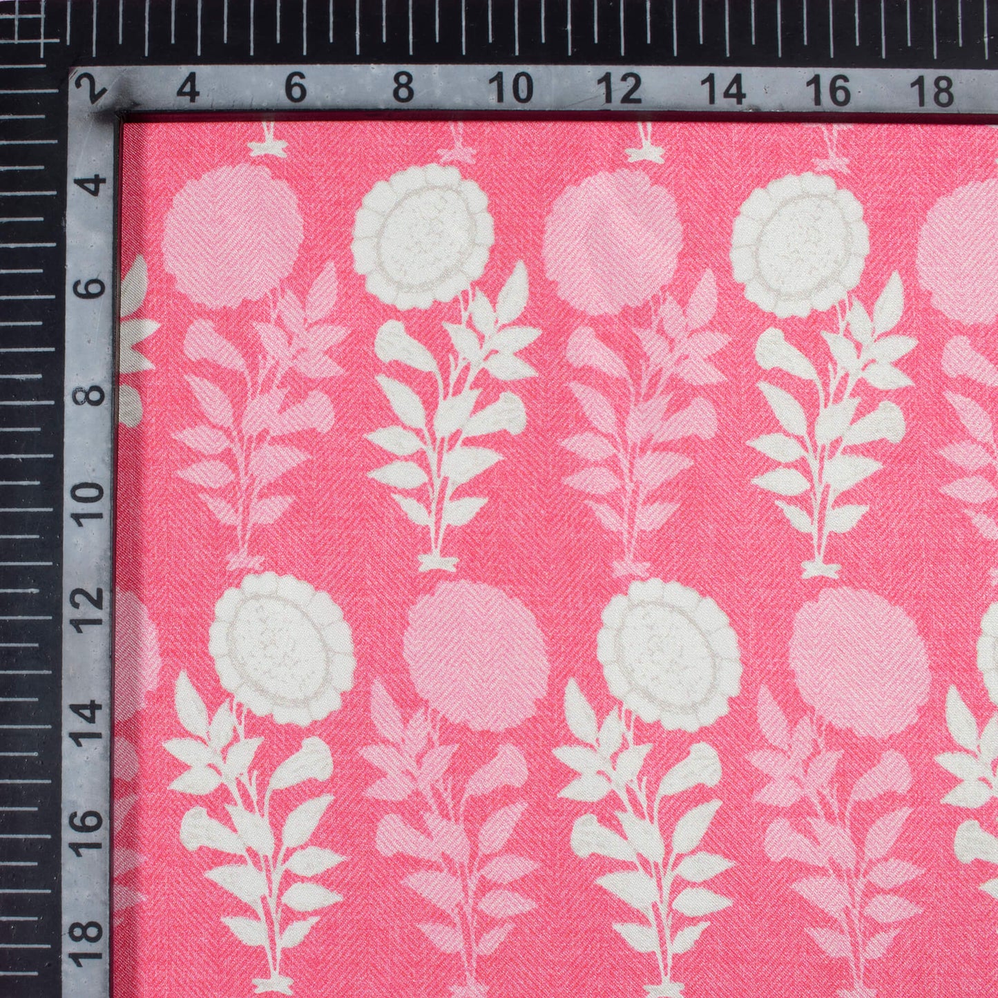 Hot Pink And White Floral Pattern Digital Print Premium Lush Satin Fabric