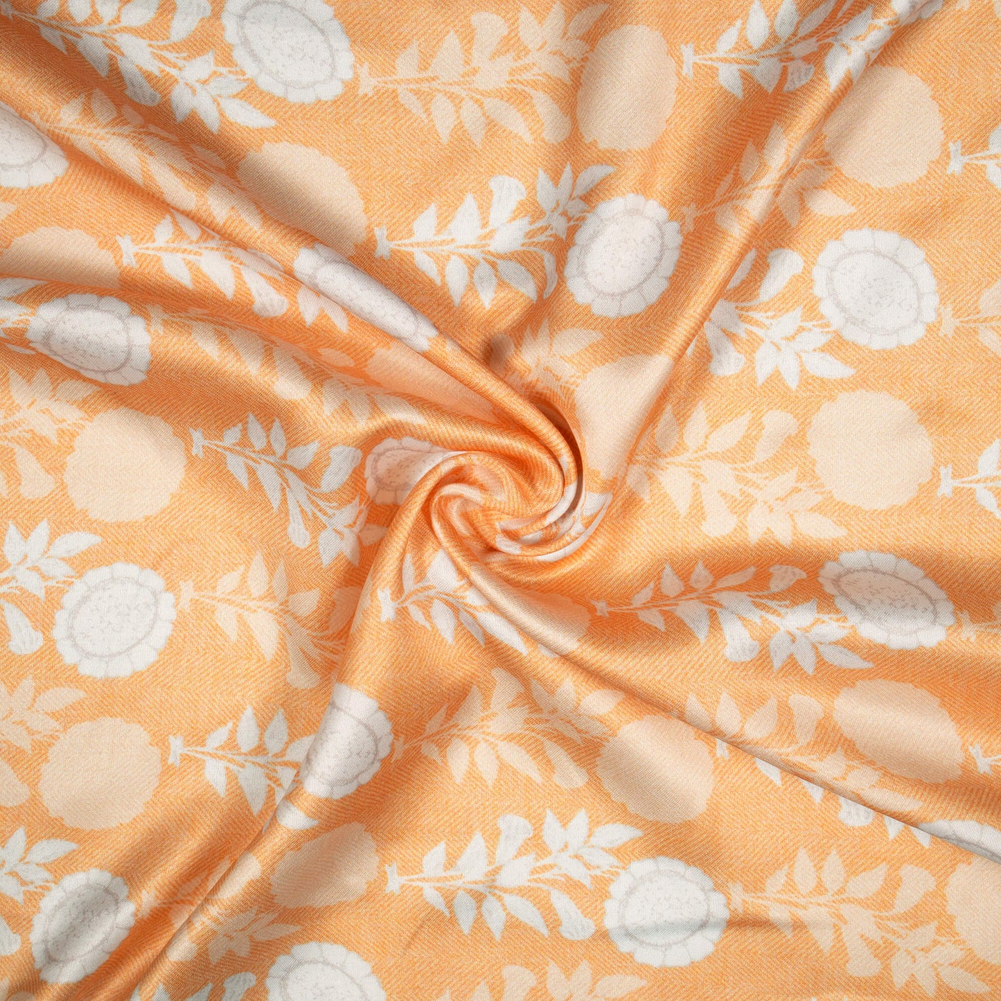 Mellow Yellow And White Floral Pattern Digital Print Premium Lush Satin Fabric