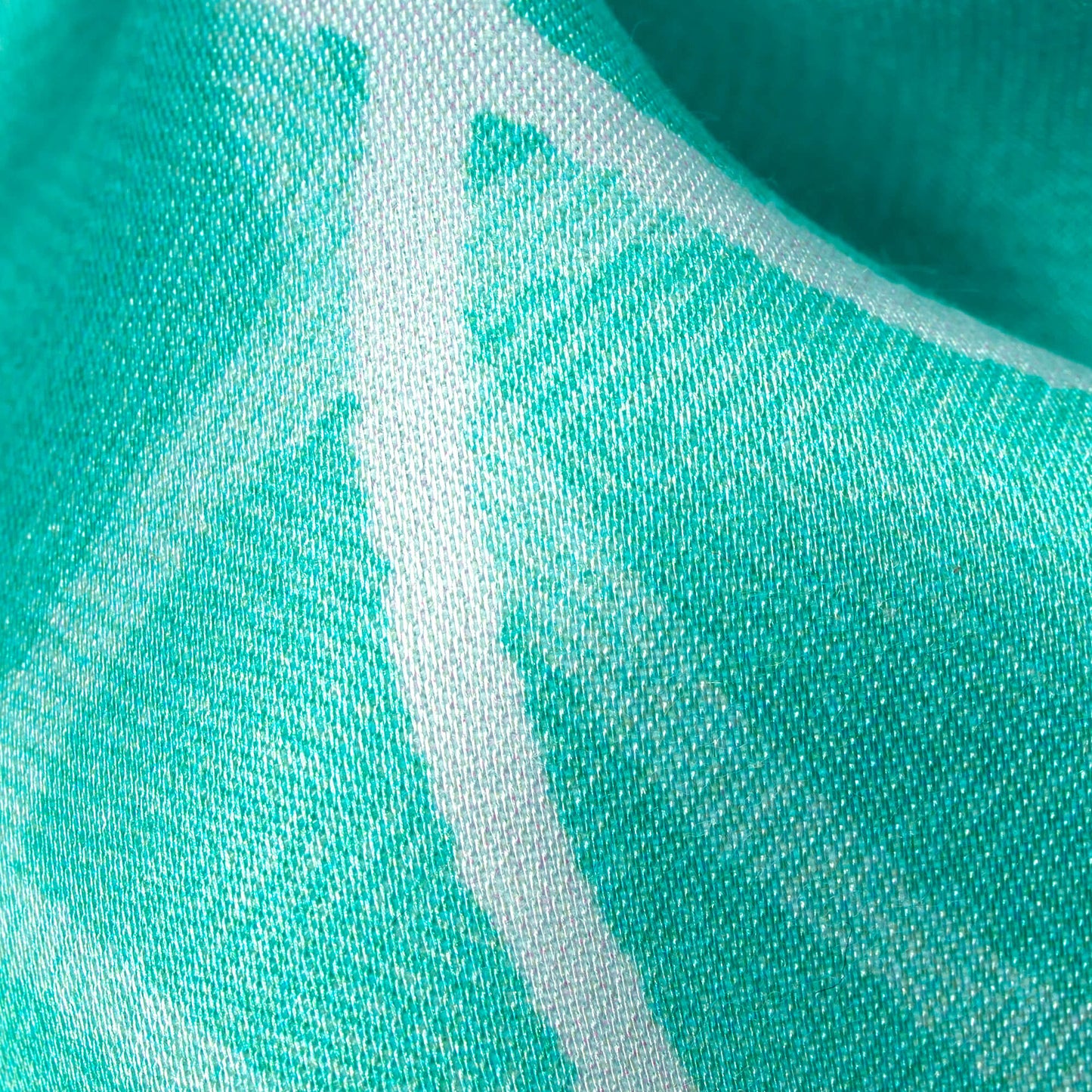 Turquoise And White Geometric Pattern Digital Print Premium Lush Satin Fabric