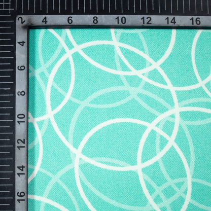 Turquoise And White Geometric Pattern Digital Print Premium Lush Satin Fabric