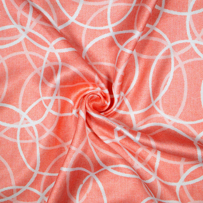 Salmon Pink And White Geometric Pattern Digital Print Premium Lush Satin Fabric