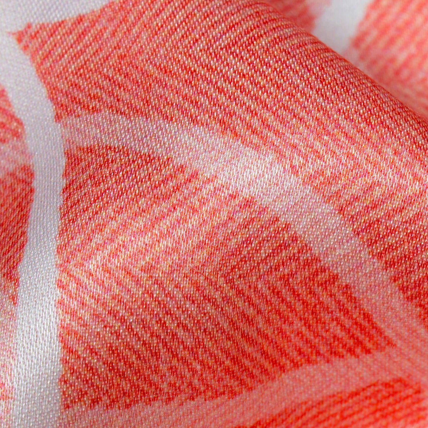 Salmon Pink And White Geometric Pattern Digital Print Premium Lush Satin Fabric