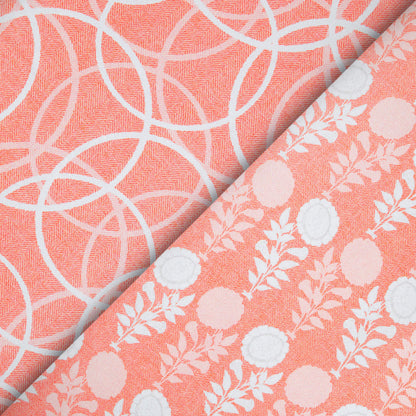 Salmon Pink And White Geometric Pattern Digital Print Premium Lush Satin Fabric