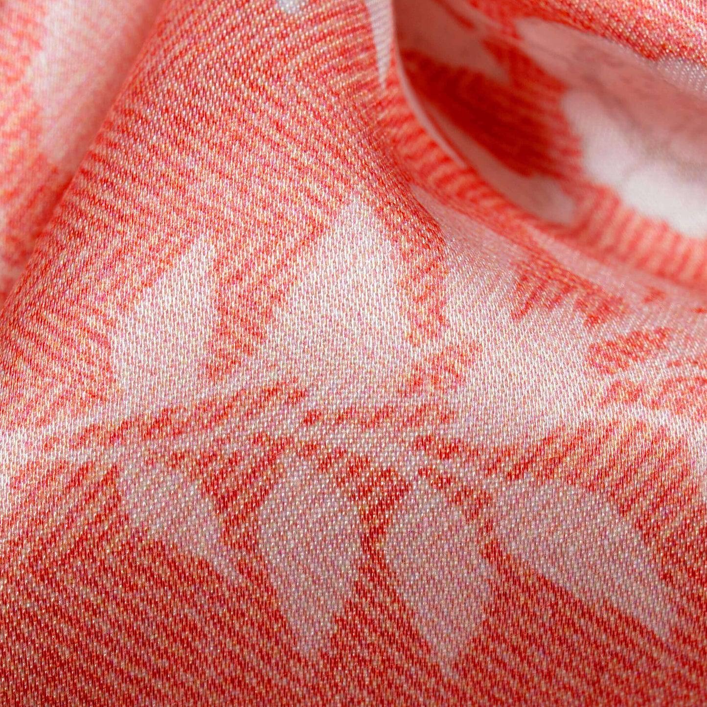 Salmon Pink And White Floral Pattern Digital Print Premium Lush Satin Fabric