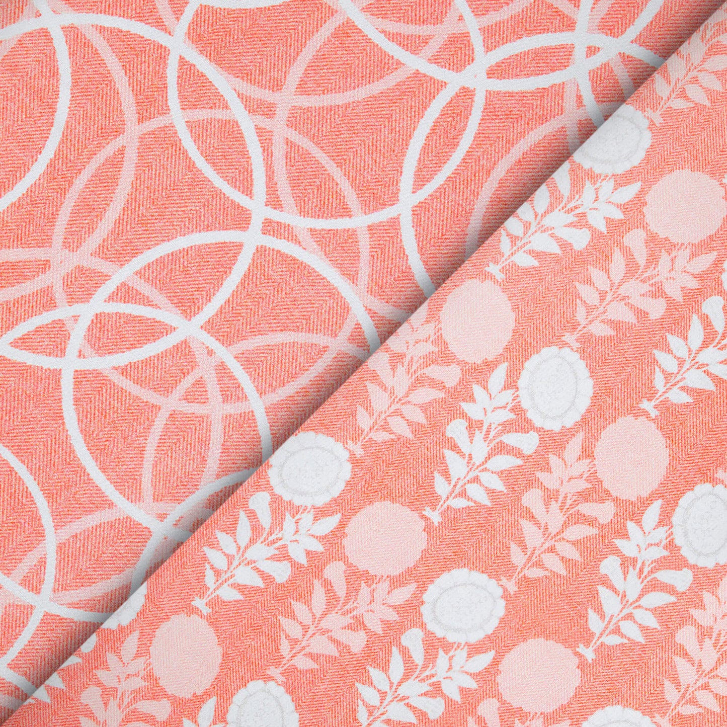 Salmon Pink And White Floral Pattern Digital Print Premium Lush Satin Fabric