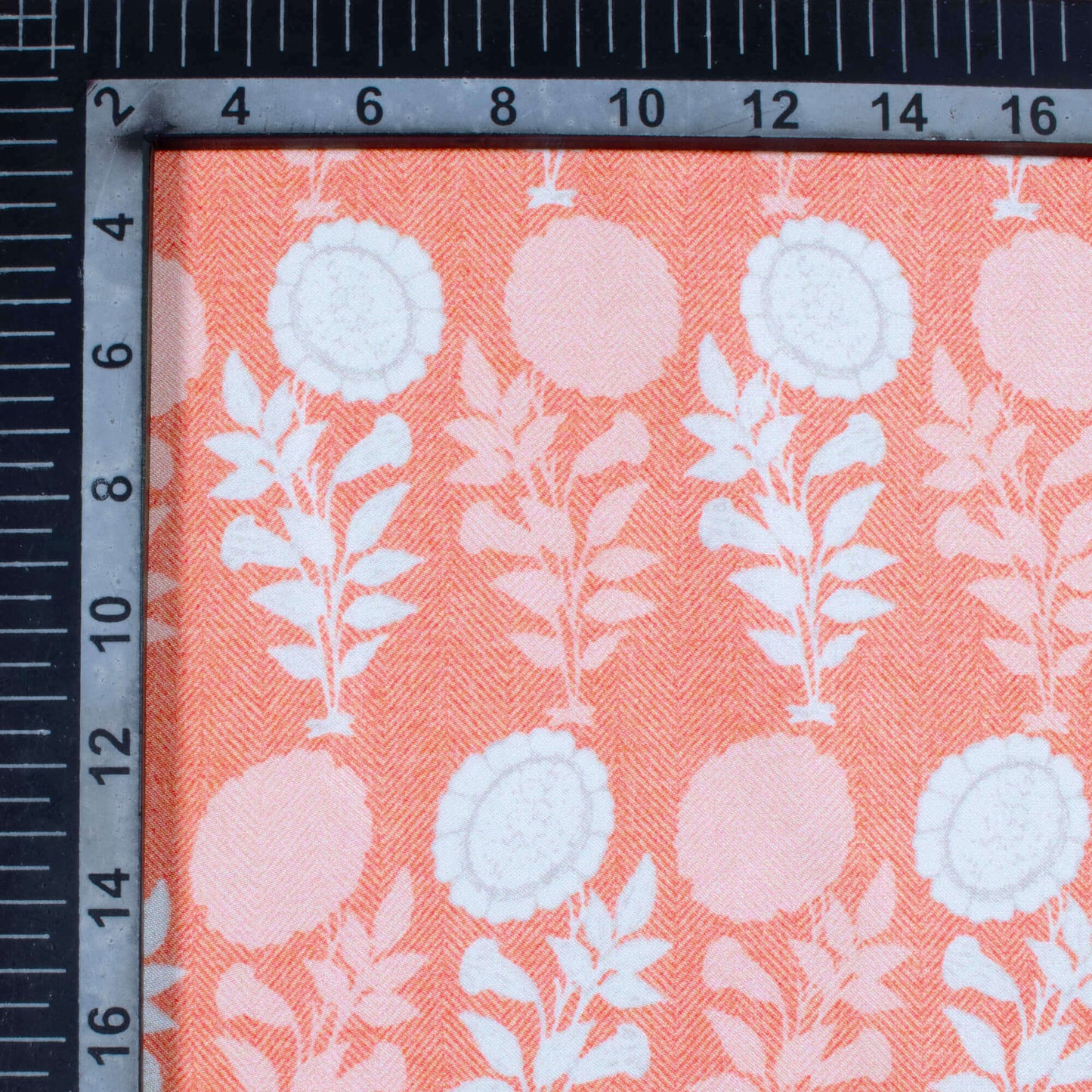 Salmon Pink And White Floral Pattern Digital Print Premium Lush Satin Fabric