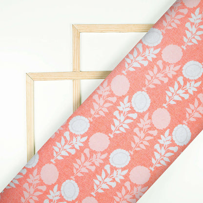 Salmon Pink And White Floral Pattern Digital Print Premium Lush Satin Fabric