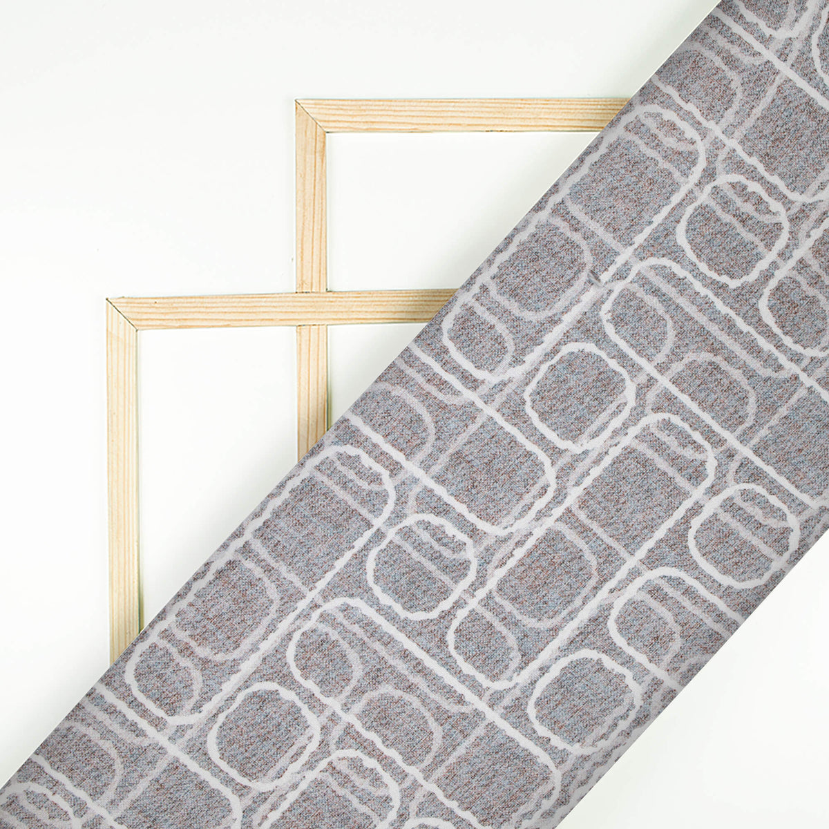 Grey And White Geometric Pattern Digital Print Premium Lush Satin Fabric