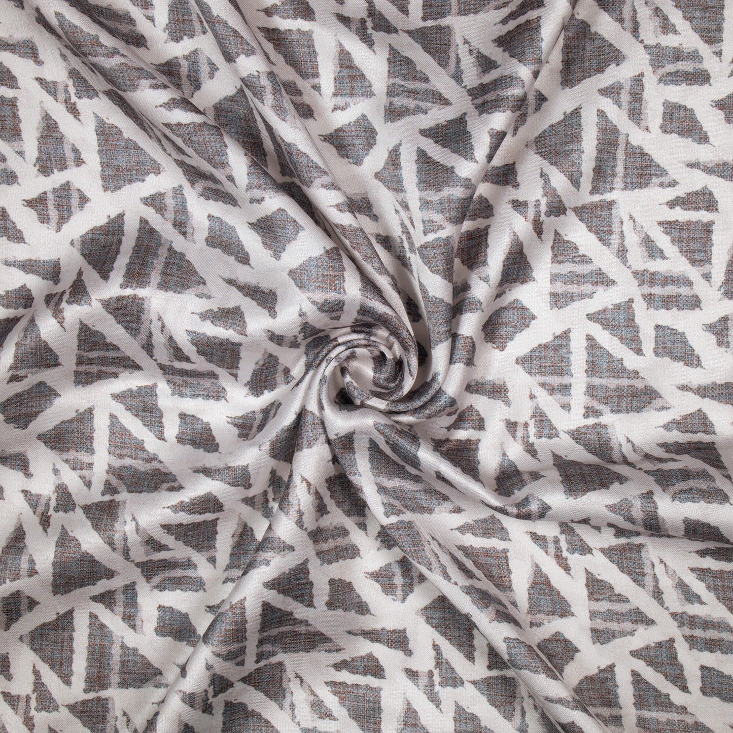 Grey And White Geometric Pattern Digital Print Premium Lush Satin Fabric