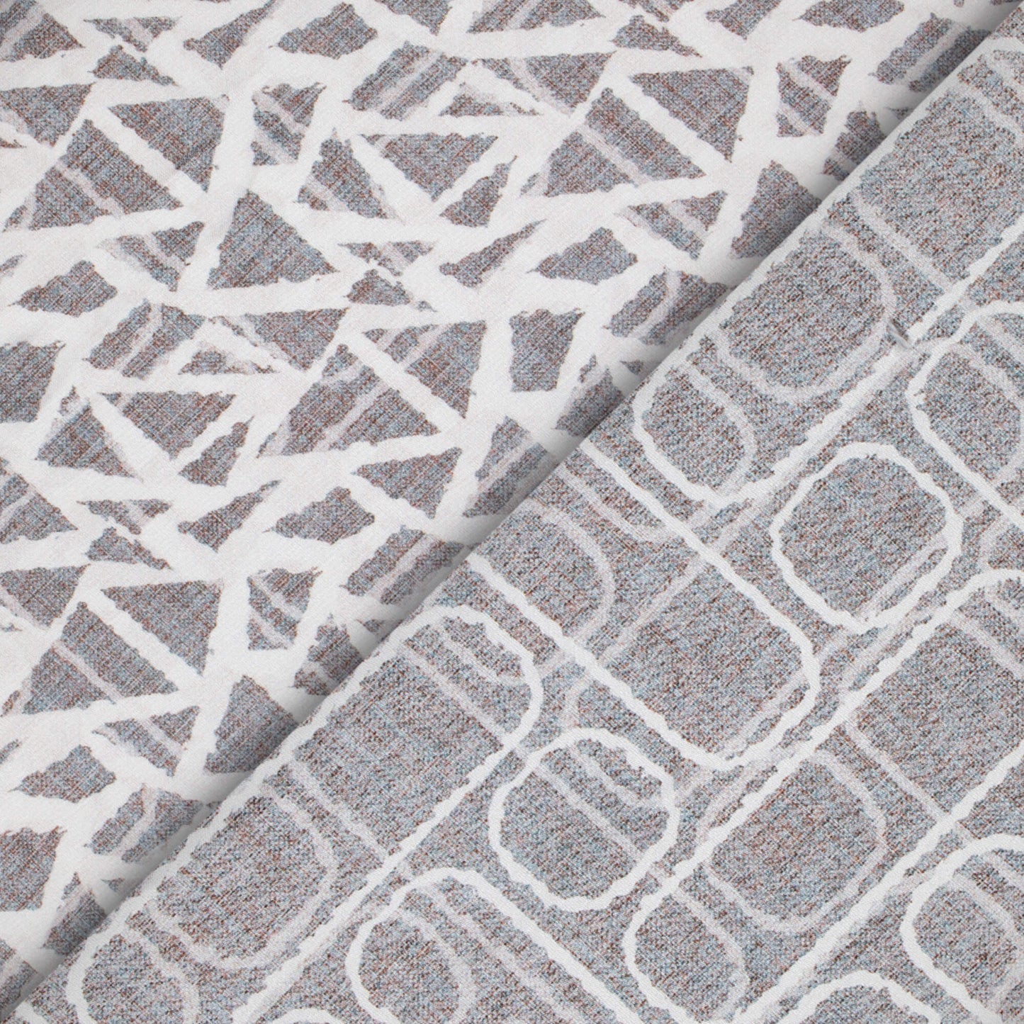 Grey And White Geometric Pattern Digital Print Premium Lush Satin Fabric