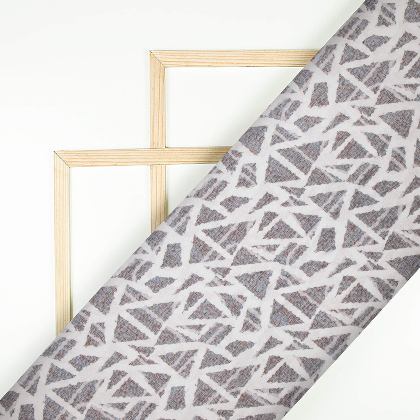 Grey And White Geometric Pattern Digital Print Premium Lush Satin Fabric