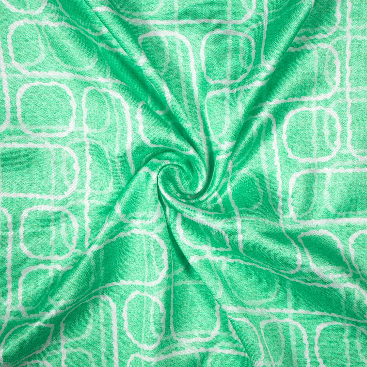 Paris Green And White Geometric Pattern Digital Print Premium Lush Satin Fabric