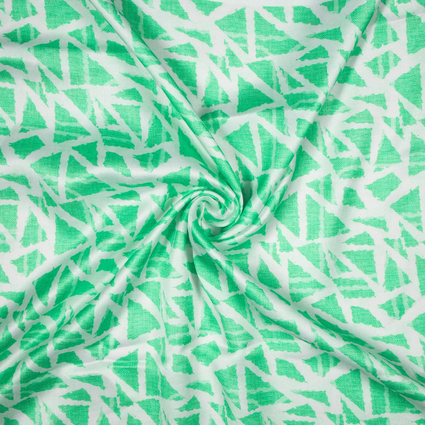 Paris Green And White Geometric Pattern Digital Print Premium Lush Satin Fabric