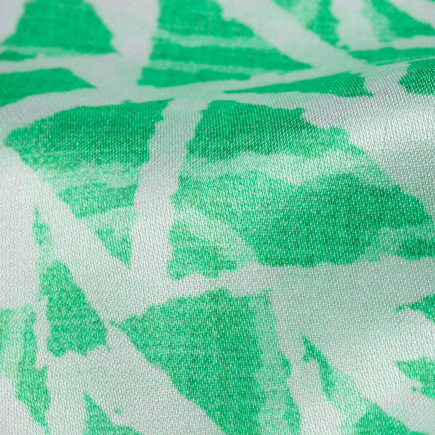 Paris Green And White Geometric Pattern Digital Print Premium Lush Satin Fabric