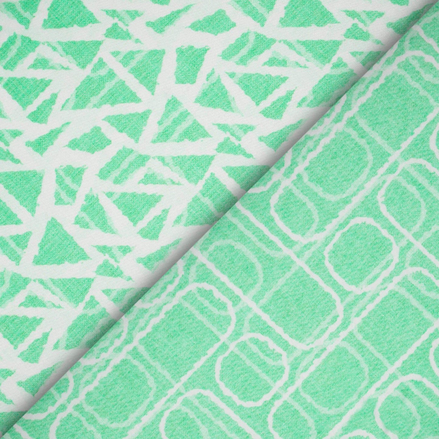 Paris Green And White Geometric Pattern Digital Print Premium Lush Satin Fabric