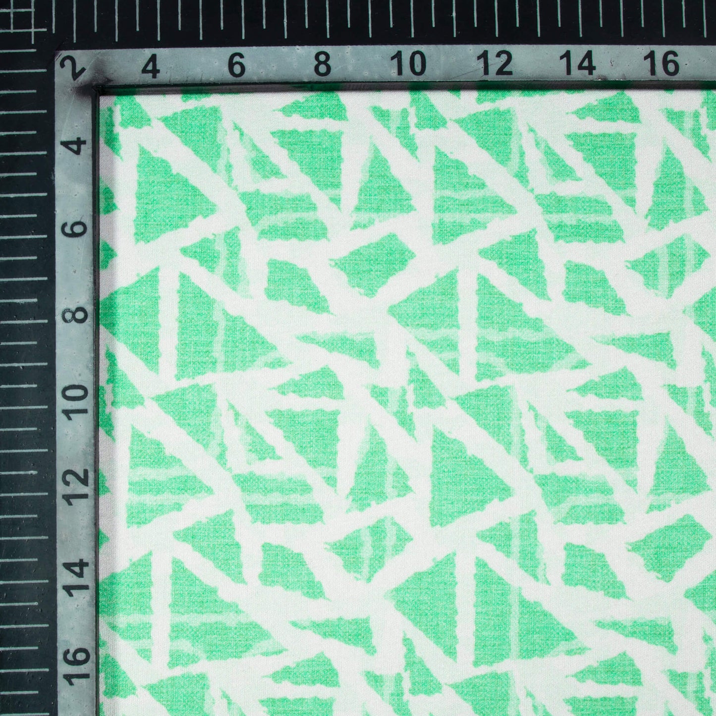 Paris Green And White Geometric Pattern Digital Print Premium Lush Satin Fabric