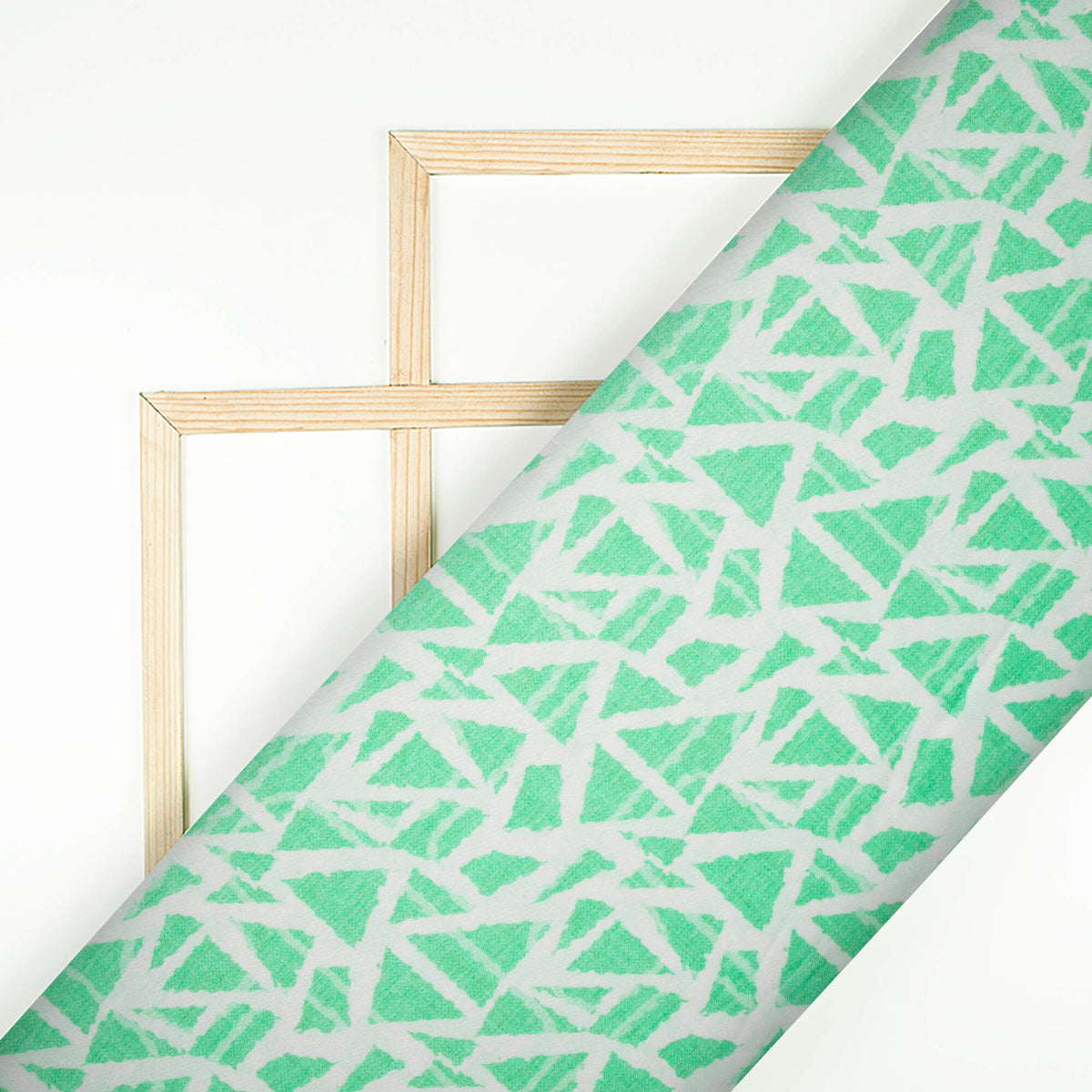 Paris Green And White Geometric Pattern Digital Print Premium Lush Satin Fabric