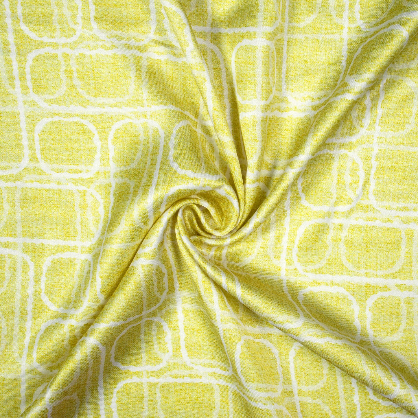 Chartreuse Yellow And White Geometric Pattern Digital Print Premium Lush Satin Fabric