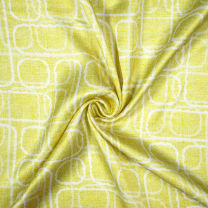 Chartreuse Yellow And White Geometric Pattern Digital Print Premium Lush Satin Fabric