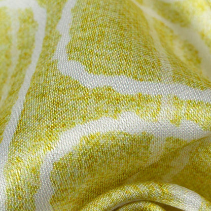 Chartreuse Yellow And White Geometric Pattern Digital Print Premium Lush Satin Fabric