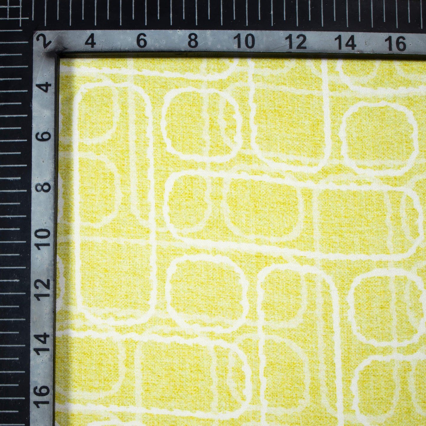 Chartreuse Yellow And White Geometric Pattern Digital Print Premium Lush Satin Fabric