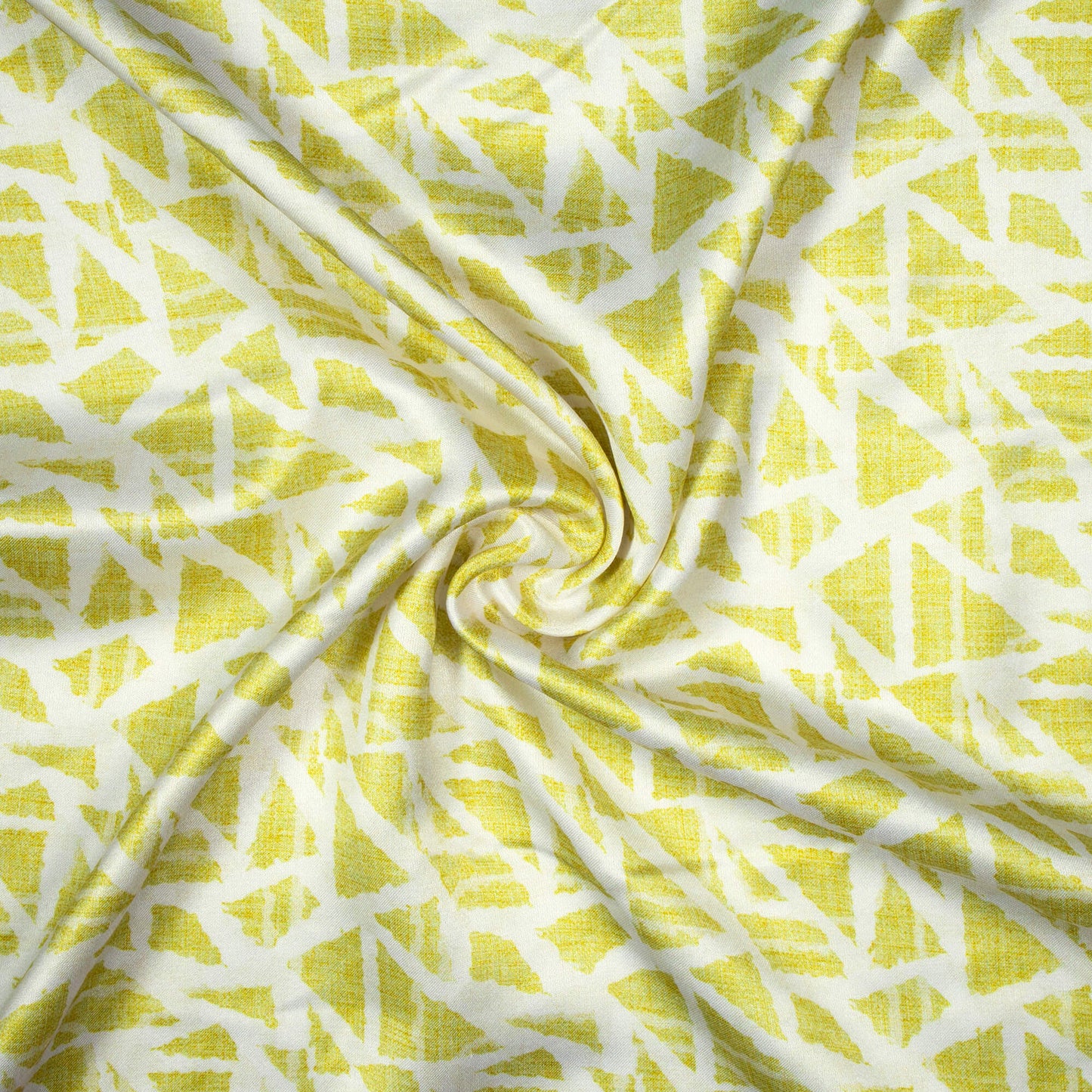 Chartreuse Yellow And White Geometric Pattern Digital Print Premium Lush Satin Fabric