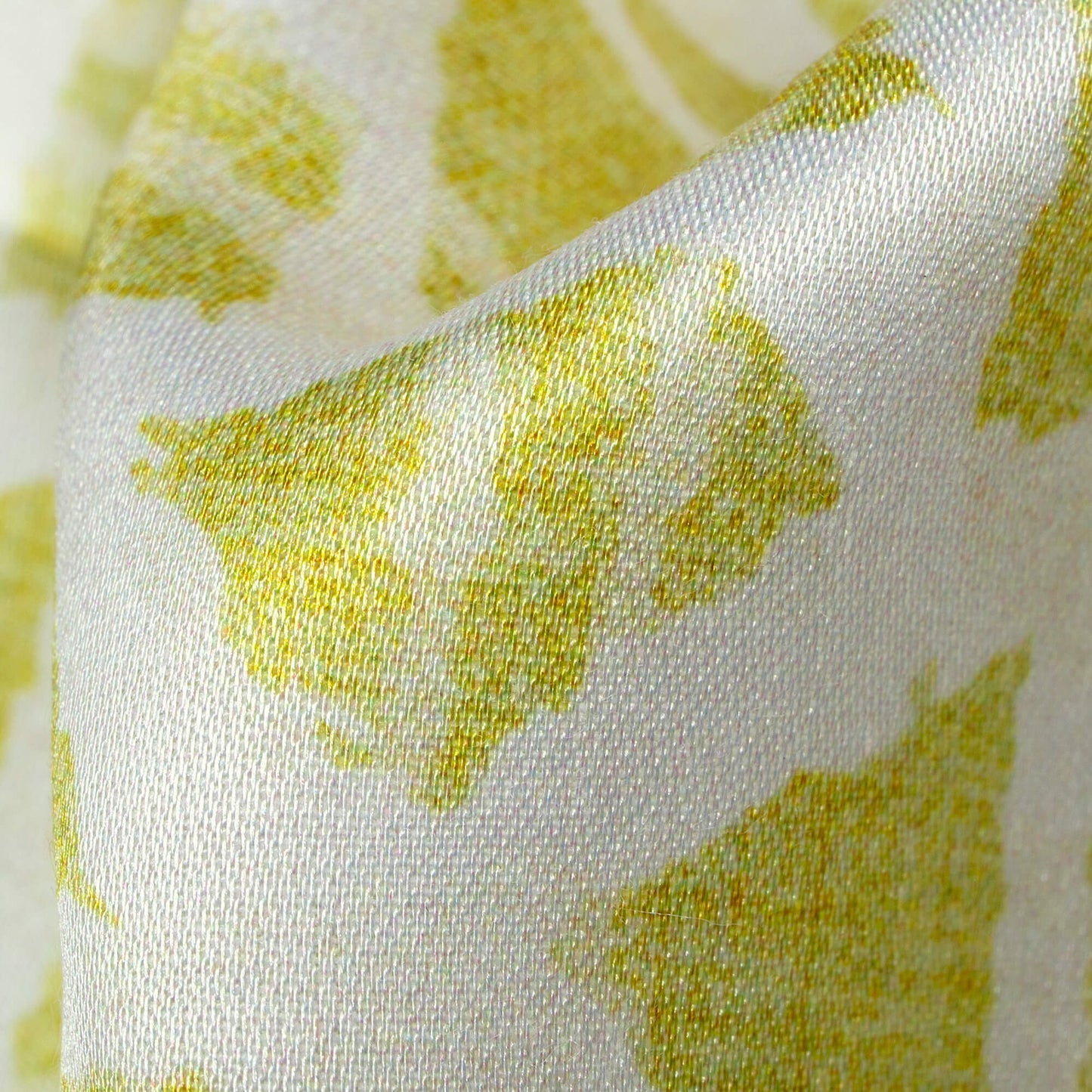 Chartreuse Yellow And White Geometric Pattern Digital Print Premium Lush Satin Fabric