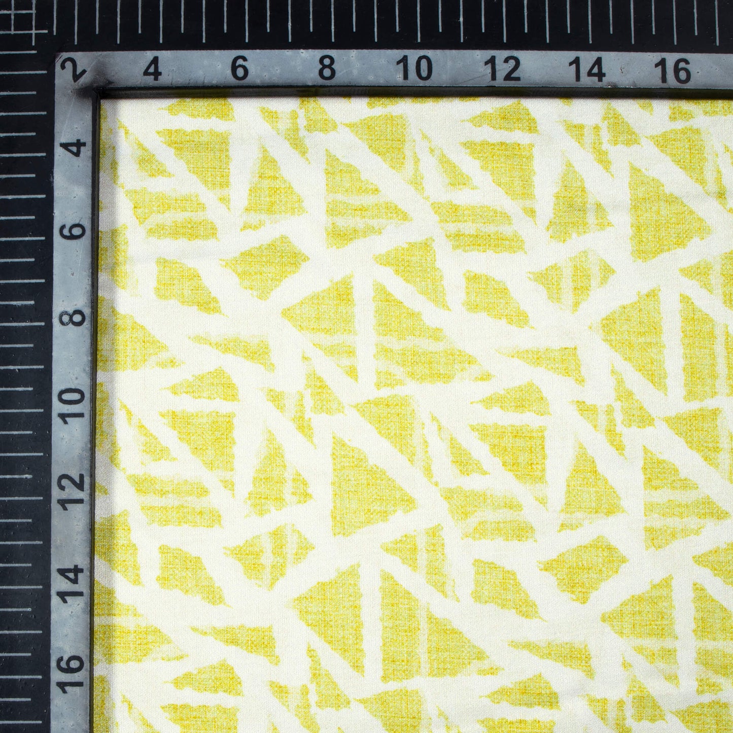 Chartreuse Yellow And White Geometric Pattern Digital Print Premium Lush Satin Fabric