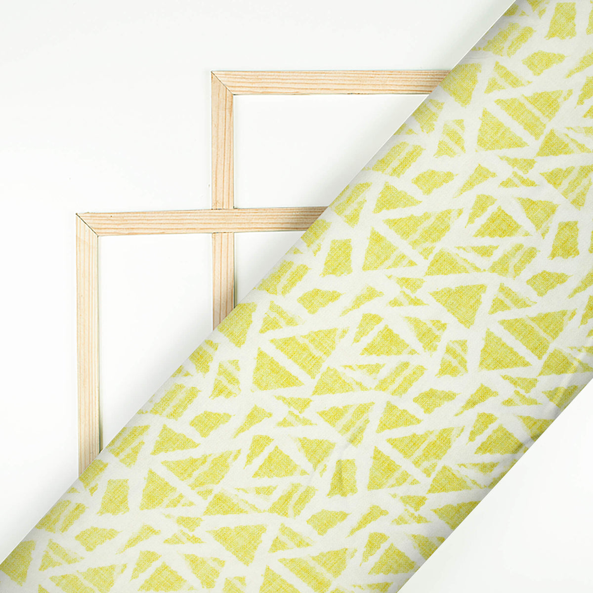 Chartreuse Yellow And White Geometric Pattern Digital Print Premium Lush Satin Fabric