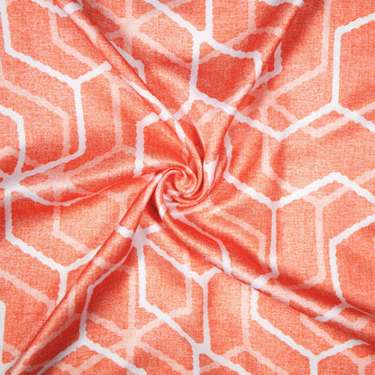 Coral Peach And White Geometric Pattern Digital Print Japan Satin Fabric