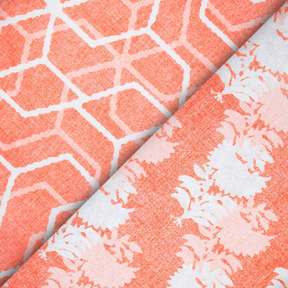 Coral Peach And White Geometric Pattern Digital Print Japan Satin Fabric