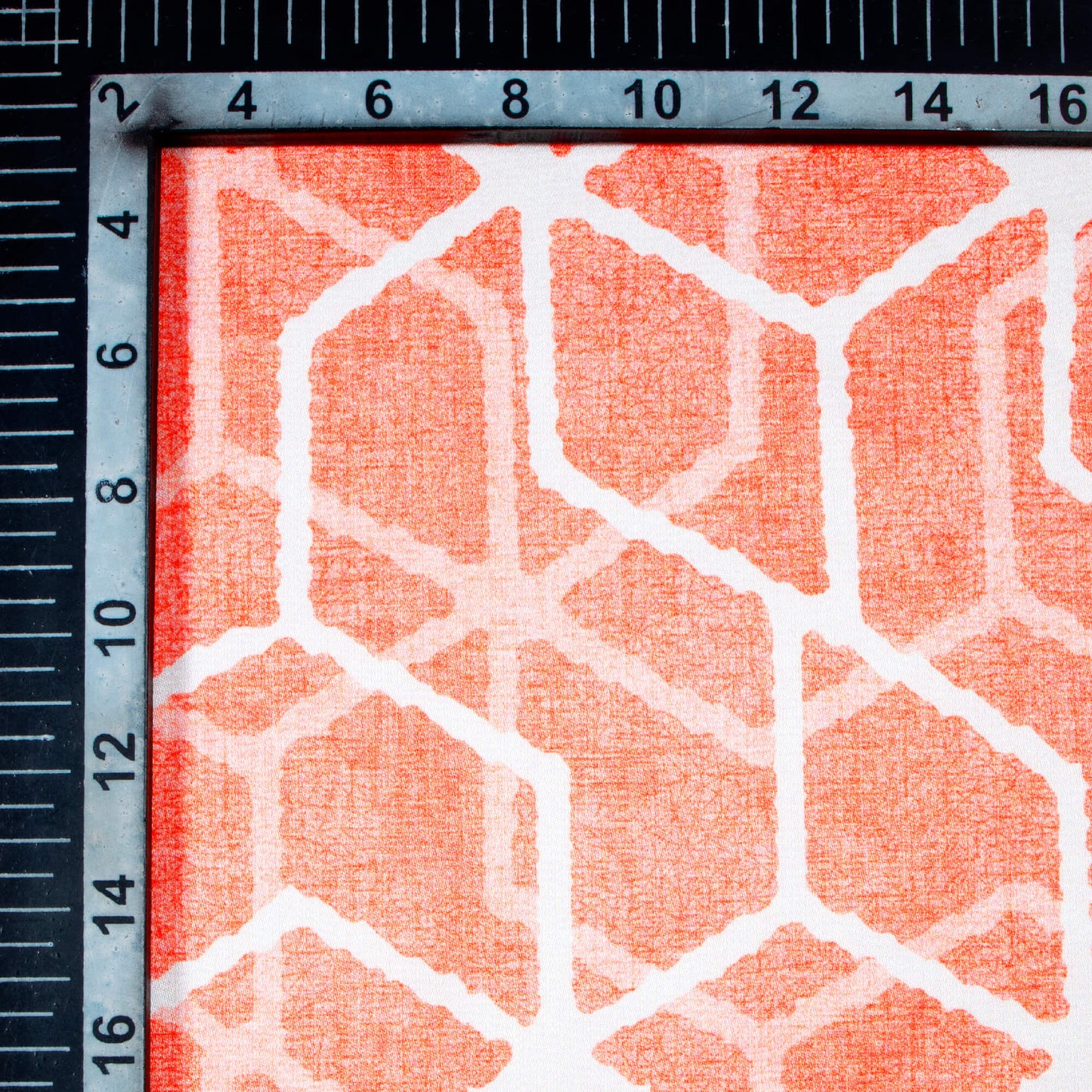 Coral Peach And White Geometric Pattern Digital Print Japan Satin Fabric