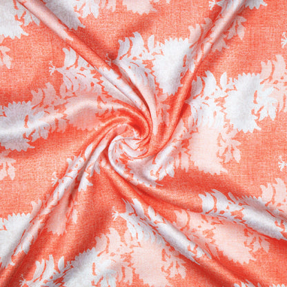 Coral Peach And White Floral Pattern Digital Print Japan Satin Fabric