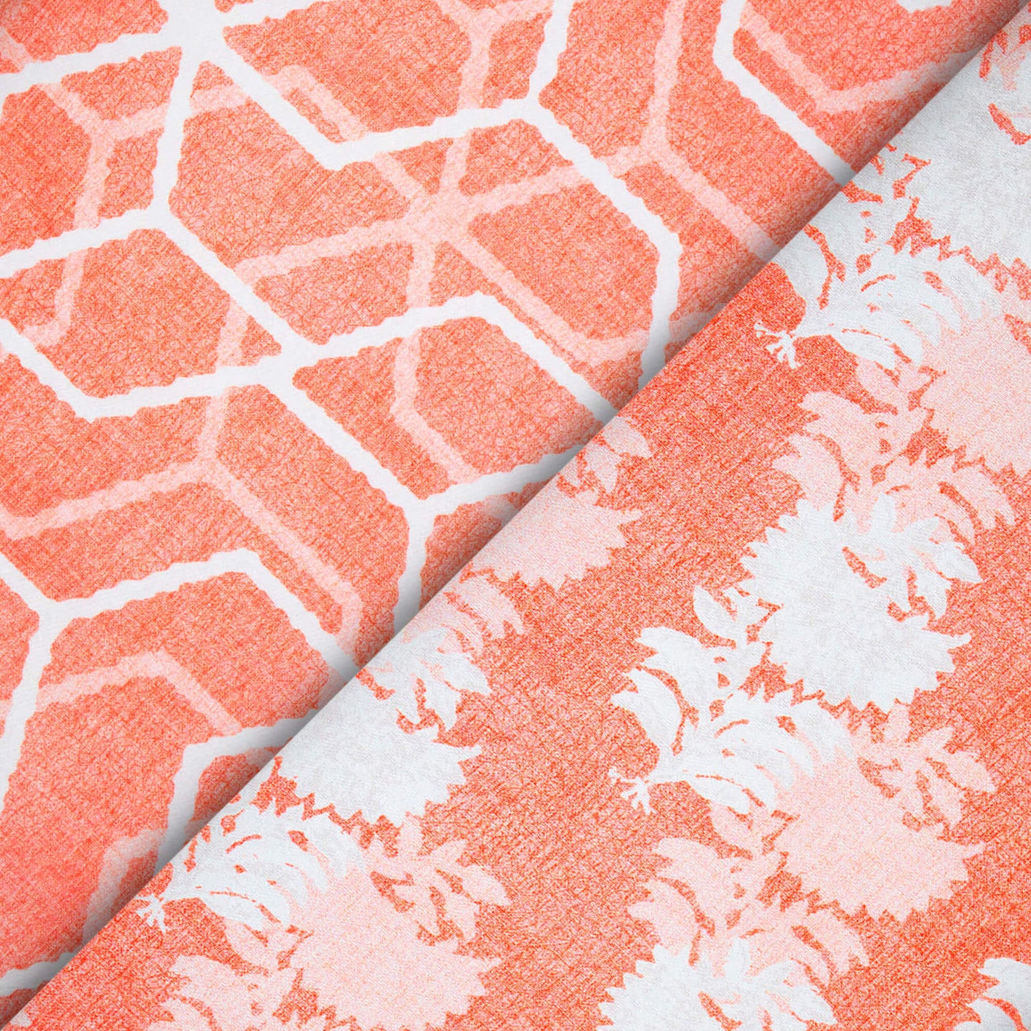 Coral Peach And White Floral Pattern Digital Print Japan Satin Fabric