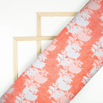 Coral Peach And White Floral Pattern Digital Print Japan Satin Fabric