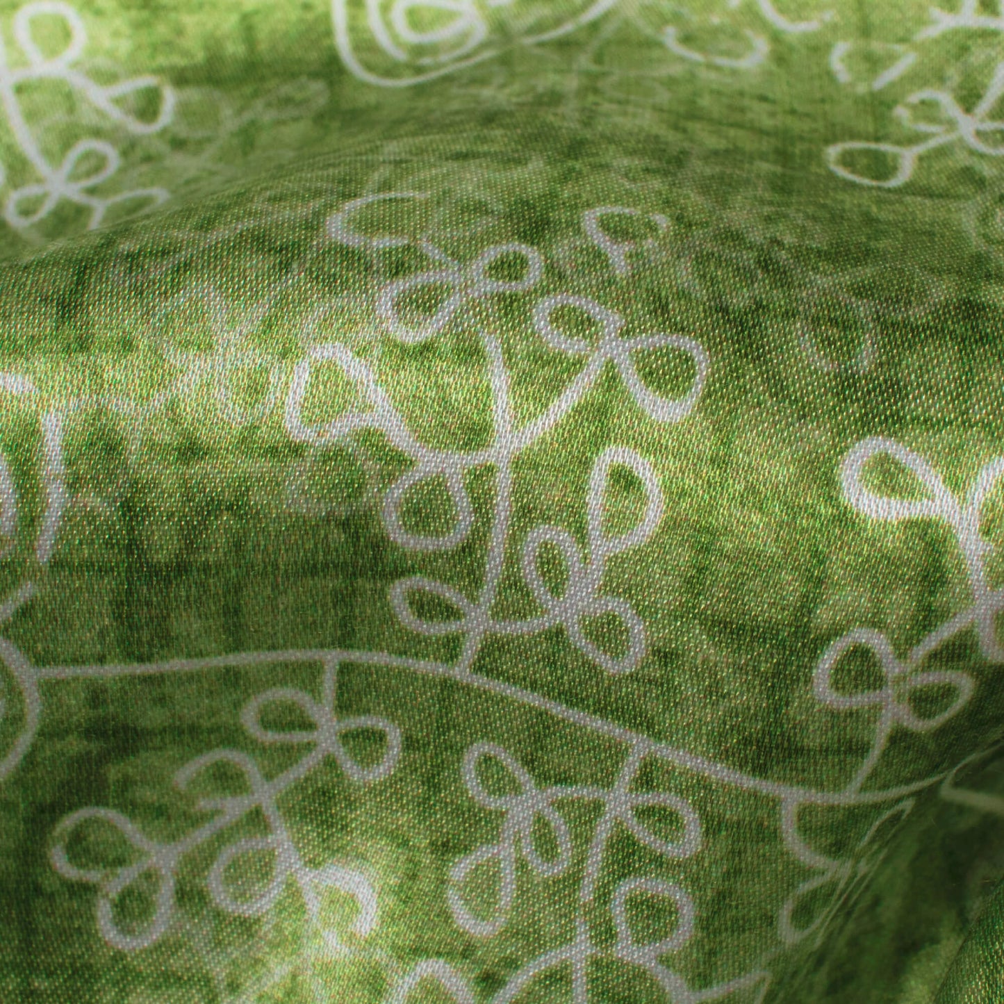 Fern Green And White Floral Pattern Digital Print Japan Satin Fabric