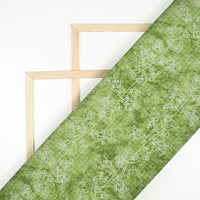 Fern Green And White Floral Pattern Digital Print Japan Satin Fabric