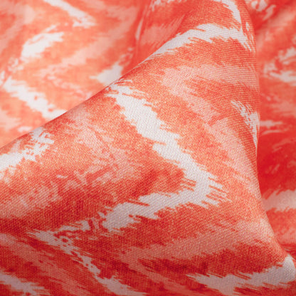 Salmon Orange And White Chevron Pattern Digital Print Japan Satin Fabric