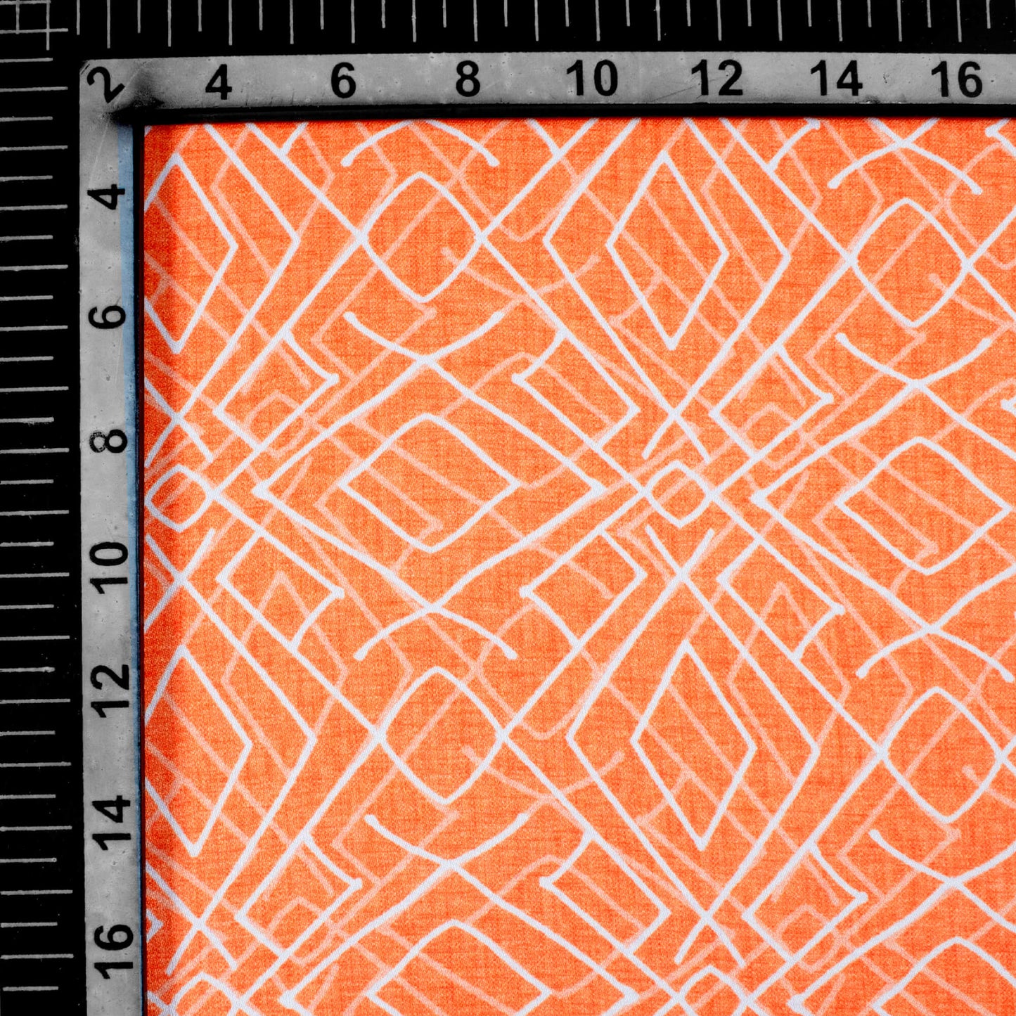 Salamander Orange And White Geometric Pattern Digital Print Japan Satin Fabric