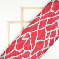 Cerise Pink And White Abstract Pattern Digital Print Japan Satin Fabric
