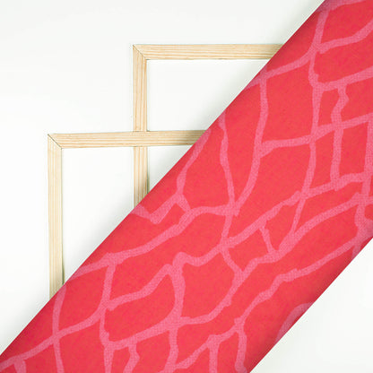 Cerise Pink Abstract Pattern Digital Print Japan Satin Fabric