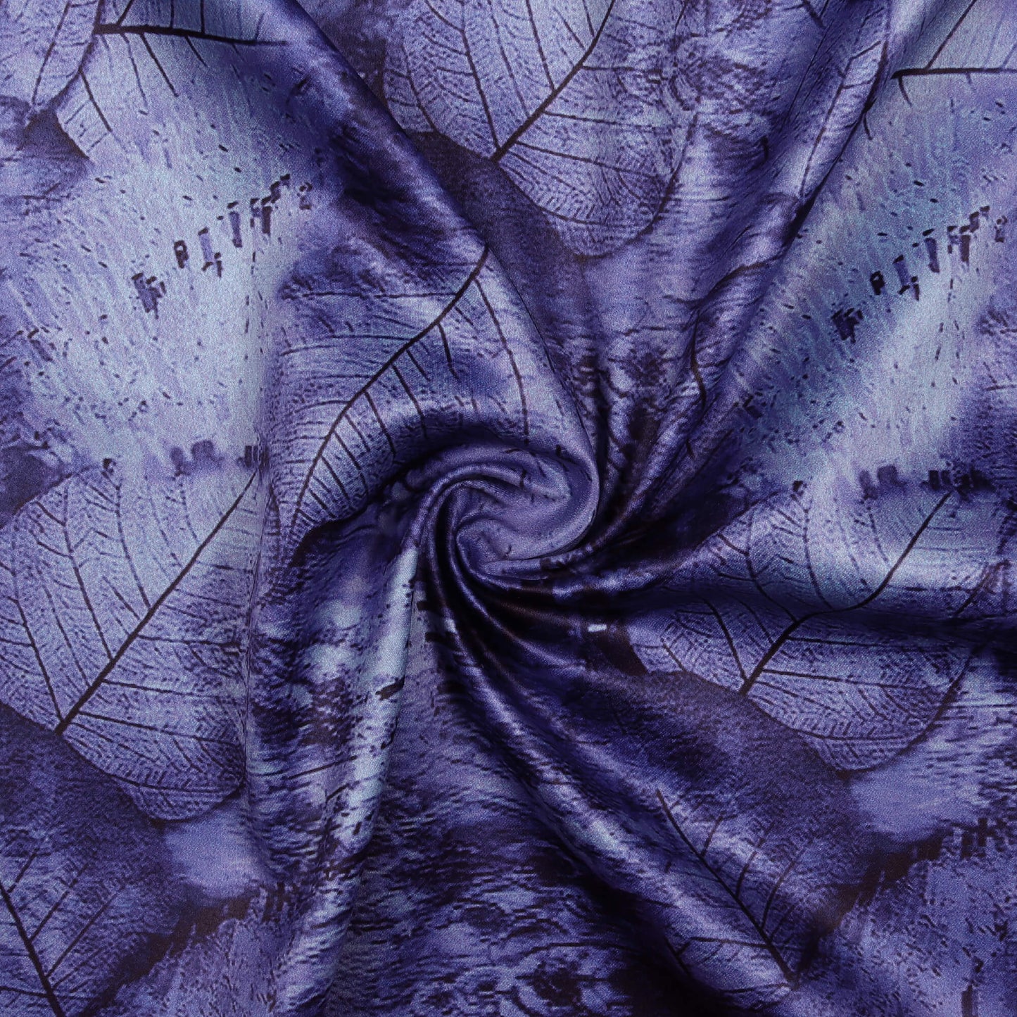 Berry Blue Leaf Pattern Digital Print Charmeuse Satin Fabric (Width 58 Inches)