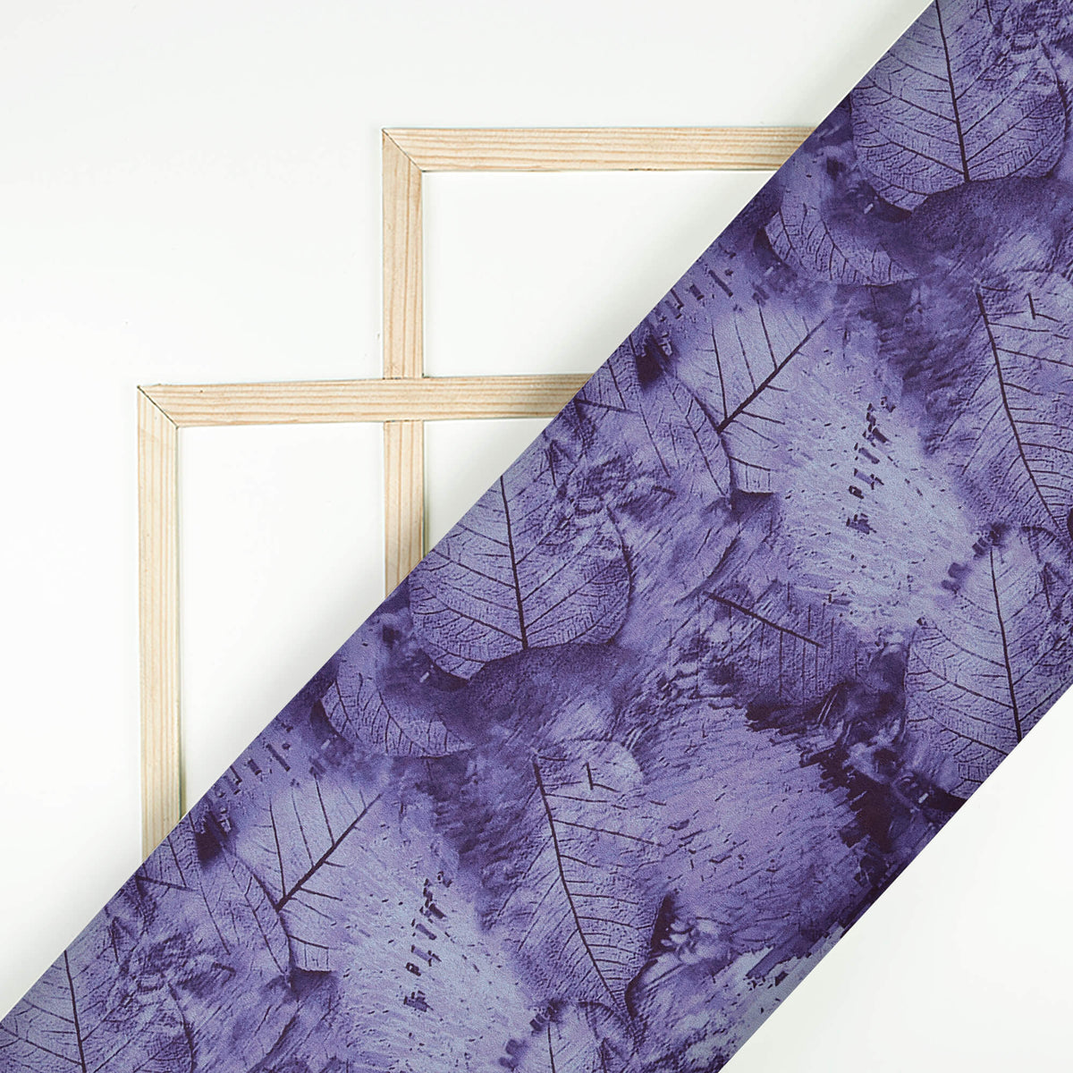 Berry Blue Leaf Pattern Digital Print Charmeuse Satin Fabric (Width 58 Inches)