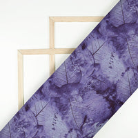 Berry Blue Leaf Pattern Digital Print Charmeuse Satin Fabric (Width 58 Inches)