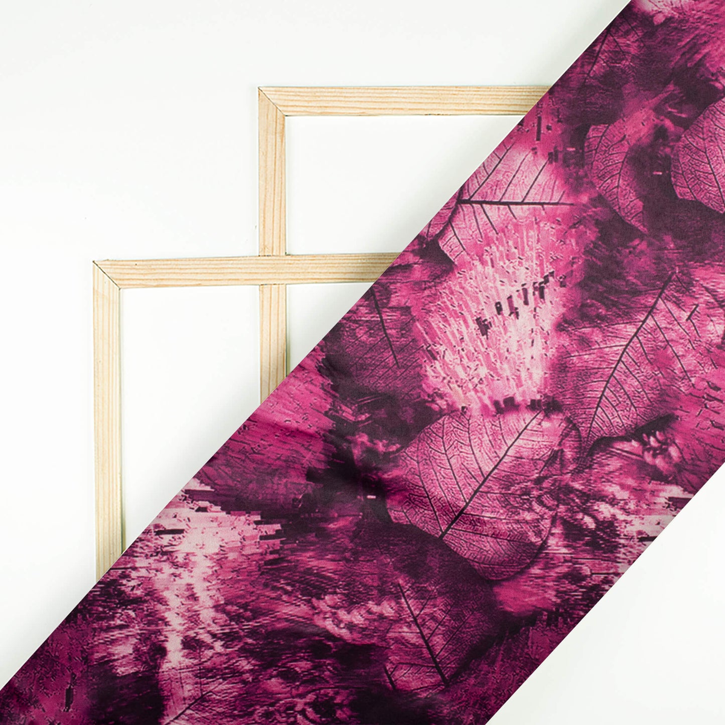 Dark Orchid Purple Leaf Pattern Digital Print Charmeuse Satin Fabric (Width 58 Inches)