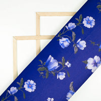 Royal Blue Floral Pattern Digital Print Charmeuse Satin Fabric (Width 58 Inches)